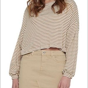 ONLY - Beige Striped Cotton- Blend Crop Top